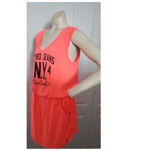 Retro Jeans summer dress cover all neon pink adjustable MEDIUM